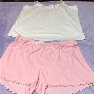 Pink and White Pajama Set with Ruffle Trim